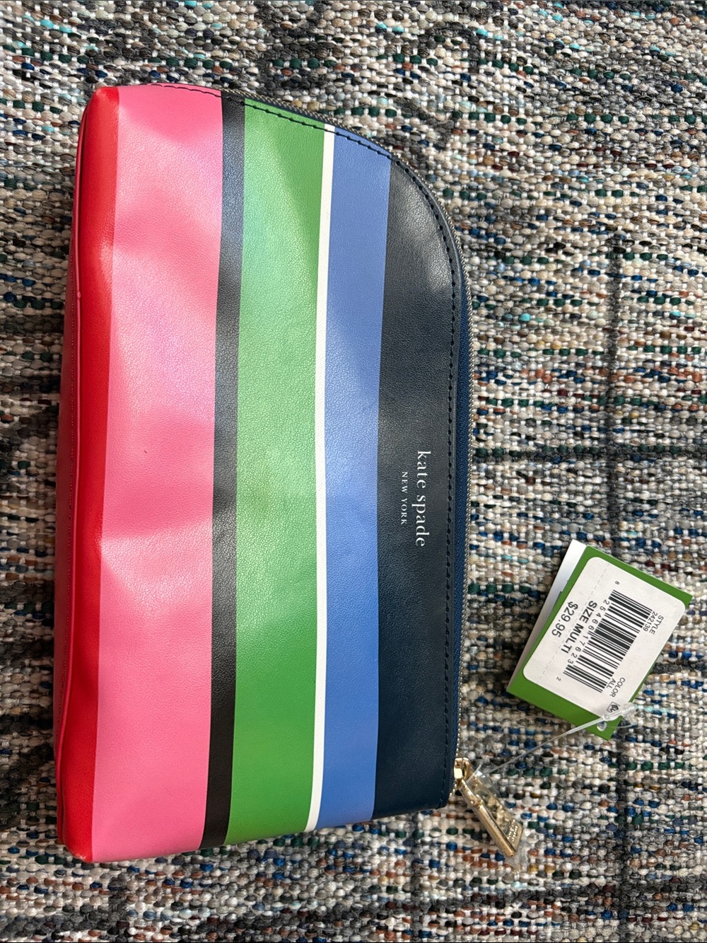 kate spade multicolor striped zip pouch - pink red green blue black